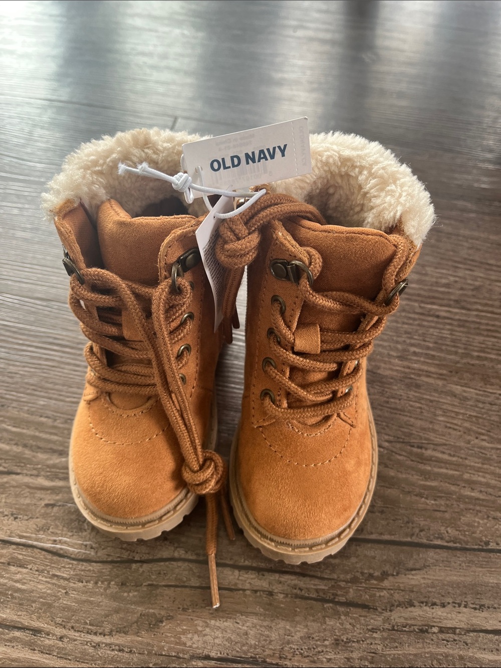 Old Navy Kids' Tan Lace-Up Faux-Shearling Boots Size 5 Baby